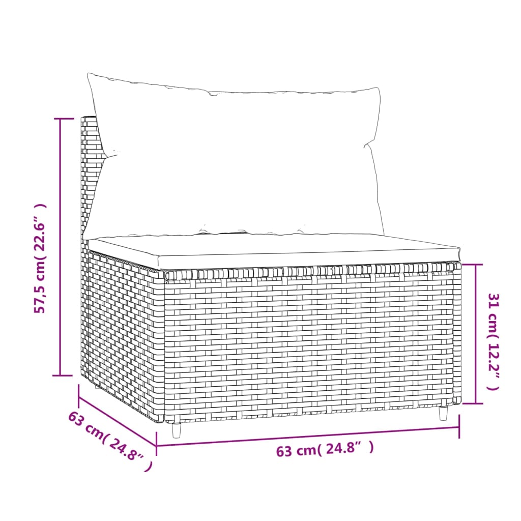 vidaXL Środkowy moduł sofy z poduszkami, brązowy, polirattan