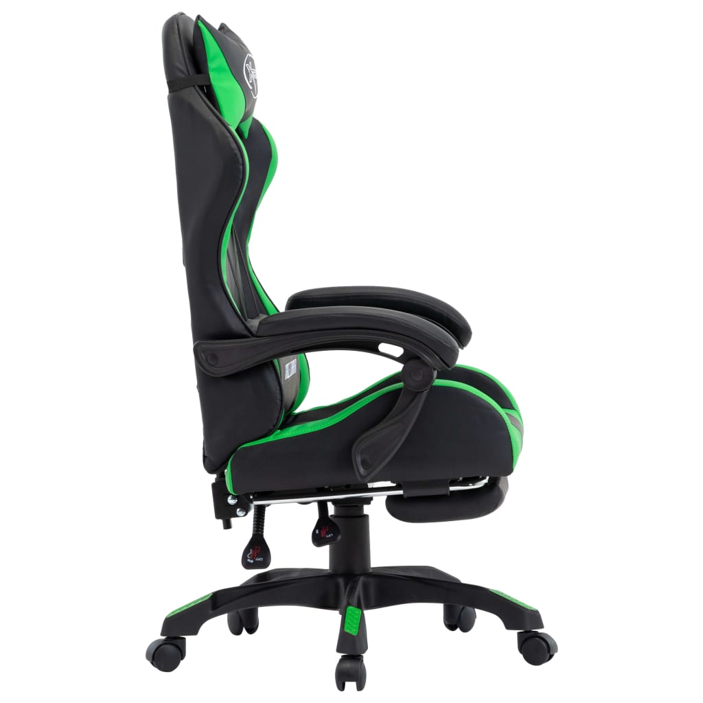 vidaXL Fotel dla gracza, z podnóżkiem, zielono-czarny, sztuczna skóra