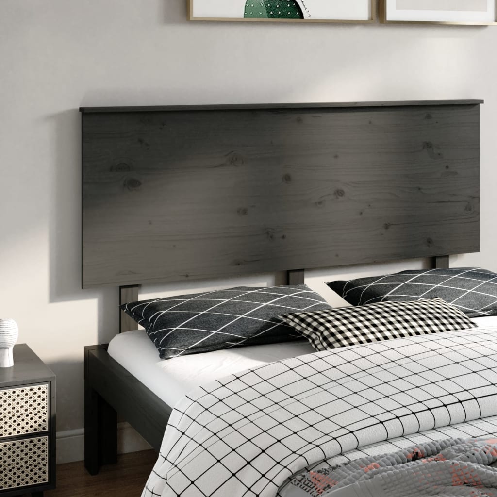 vidaXL Wezgłowie łóżka, szare, 154x6x82,5 cm, lite drewno sosnowe