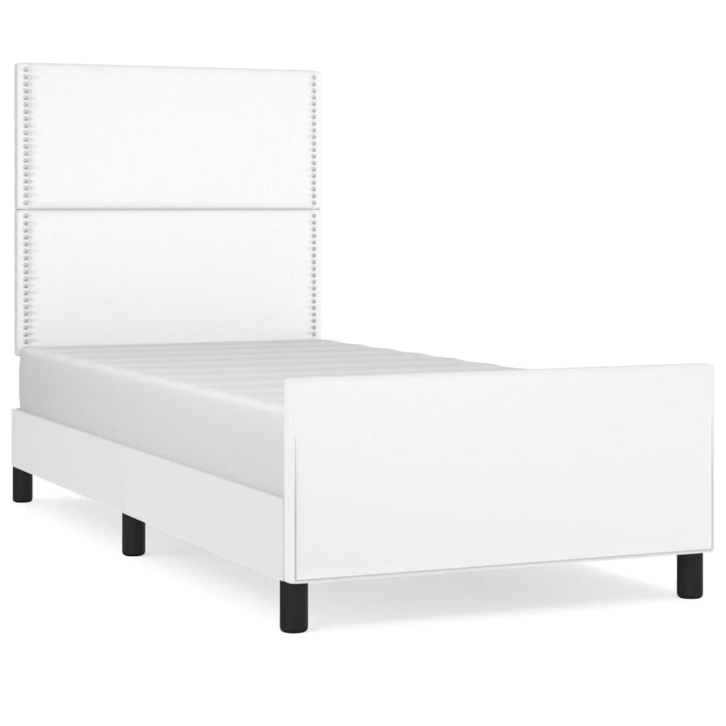 vidaXL Rama łóżka z zagłówkiem, biała, 100x200 cm, sztuczna skóra