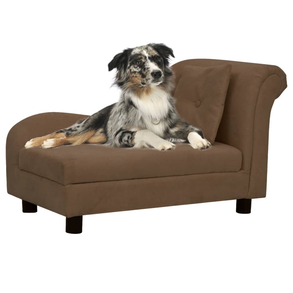 vidaXL Sofa dla psa, z poduszką, brązowa, 83x44x44 cm, pluszowa