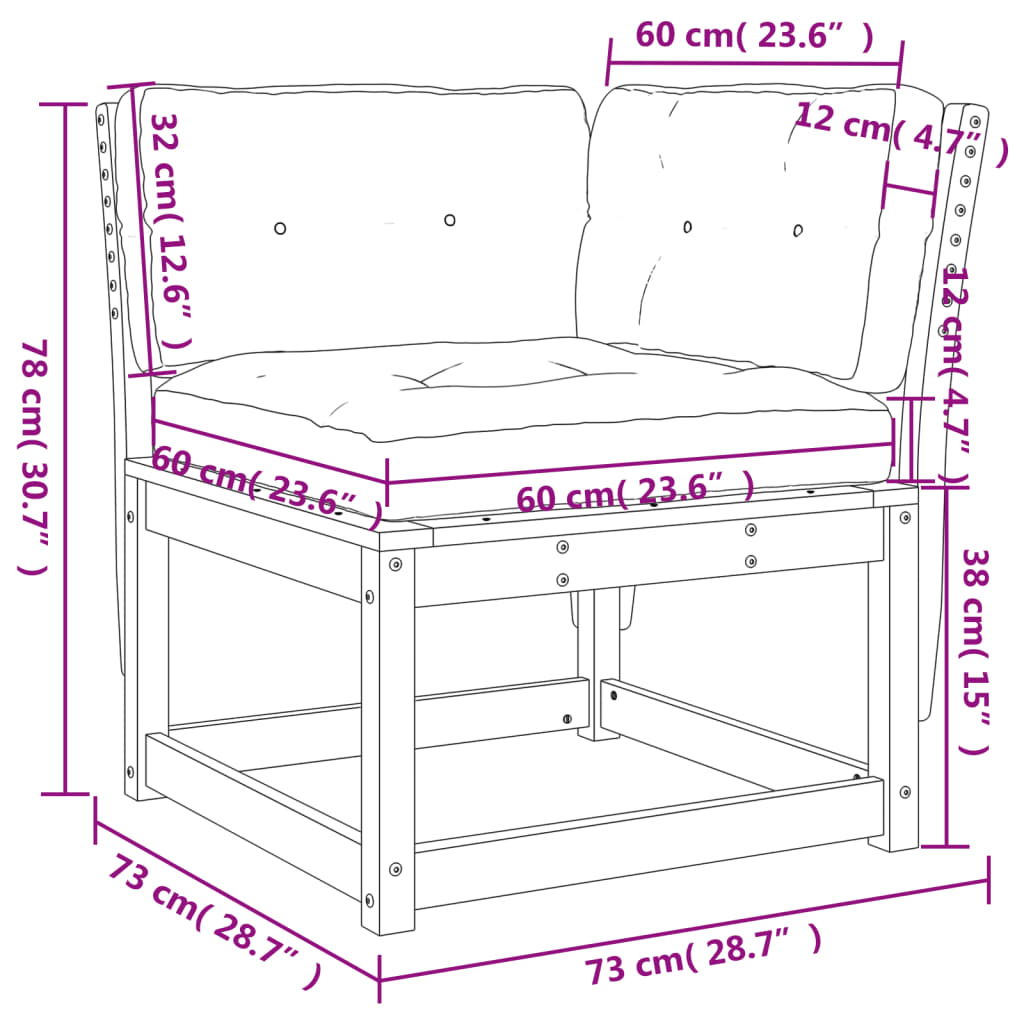 vidaXL Ogrodowe siedzisko narożne z poduszkami, 73x73x78 cm, sosnowe