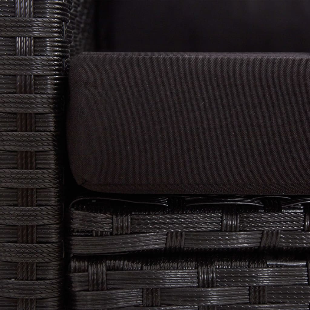 vidaXL 2-osobowa sofa ogrodowa z poduszkami, czarna, 124 cm, rattan PE