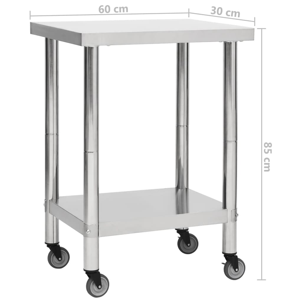 vidaXL Kuchenny stół roboczy na kółkach, 60x30x85 cm, stal nierdzewna
