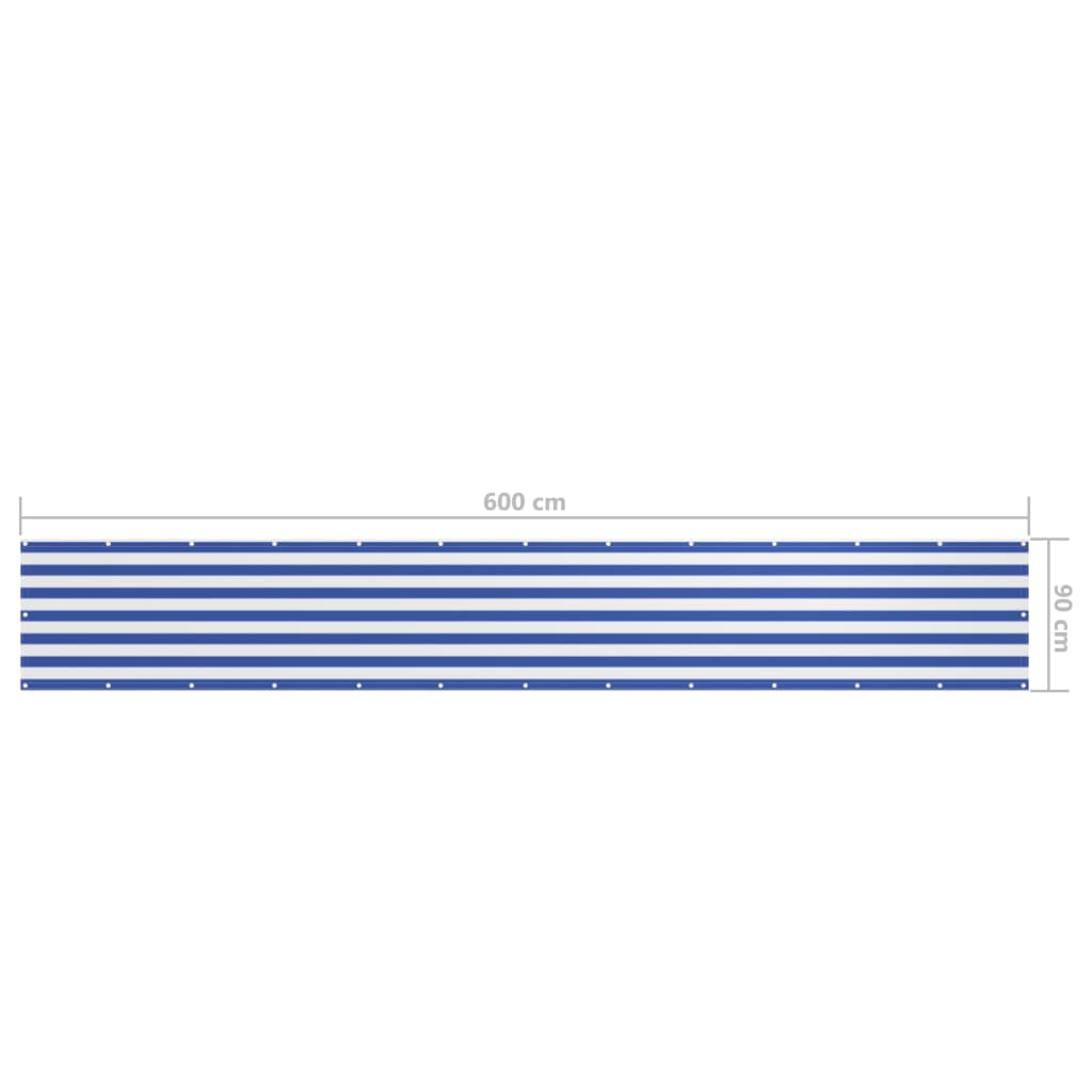 vidaXL Parawan balkonowy, biało-niebieski, 90x600 cm, tkanina Oxford