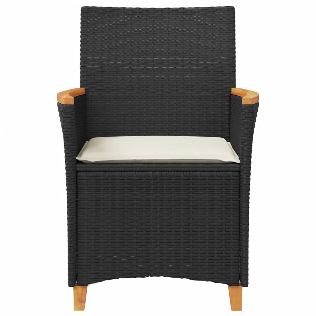 vidaXL Krzesła ogrodowe, poduszki, 2 szt., czarne, rattan PE i drewno
