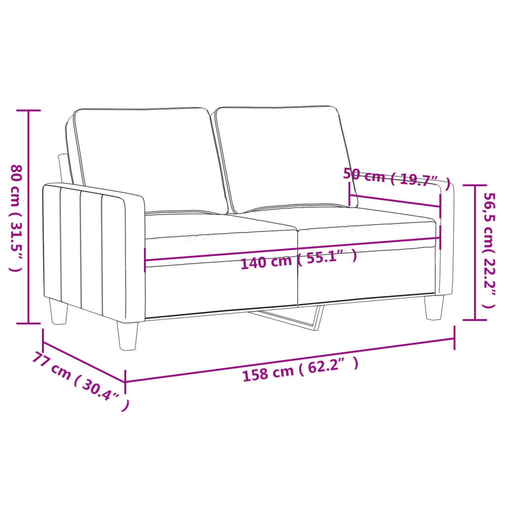 vidaXL Sofa 2-osobowa, jasnoszara, 140 cm, tapicerowana tkaniną