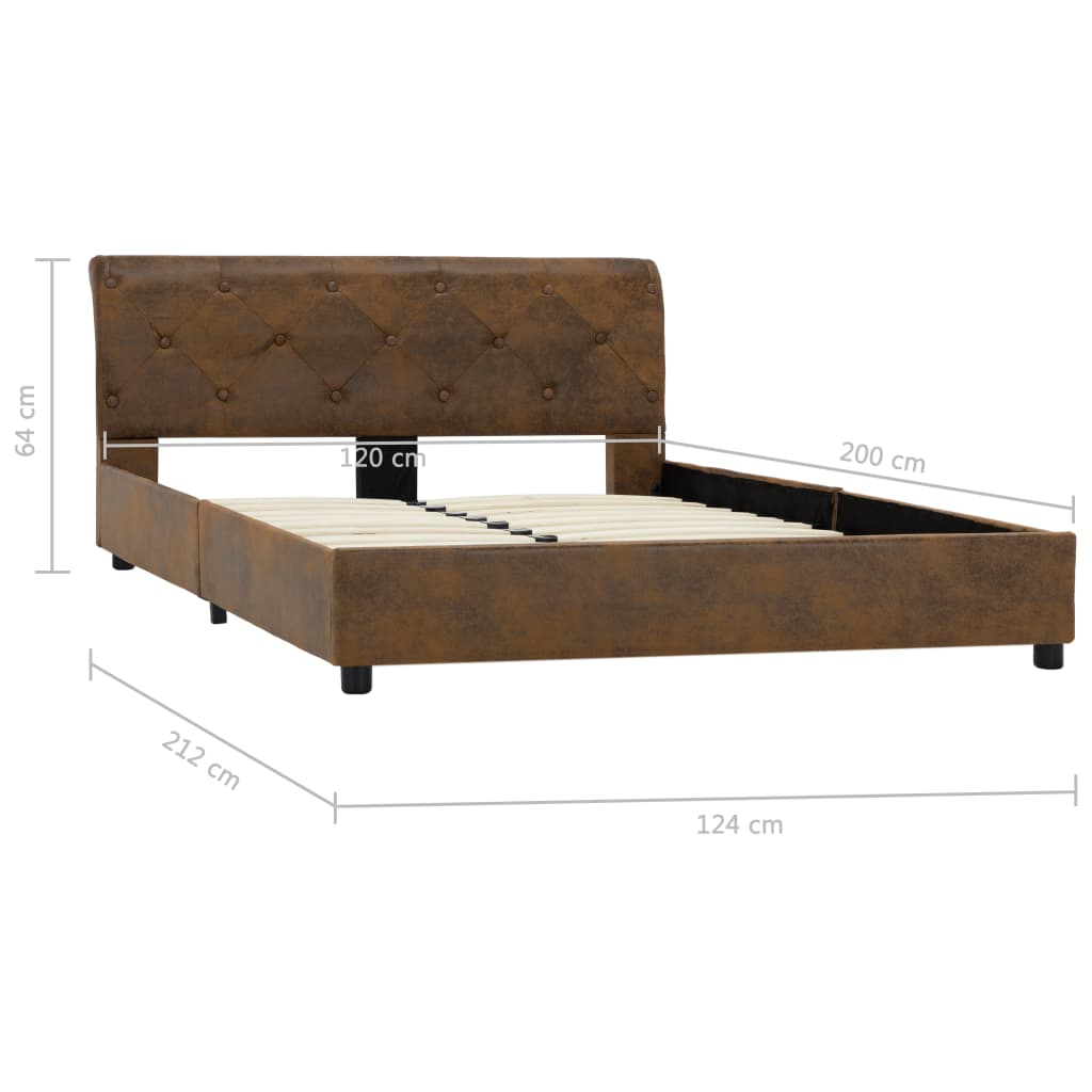 vidaXL Rama łóżka, brązowa, sztuczna skóra zamszowa, 120 x 200 cm