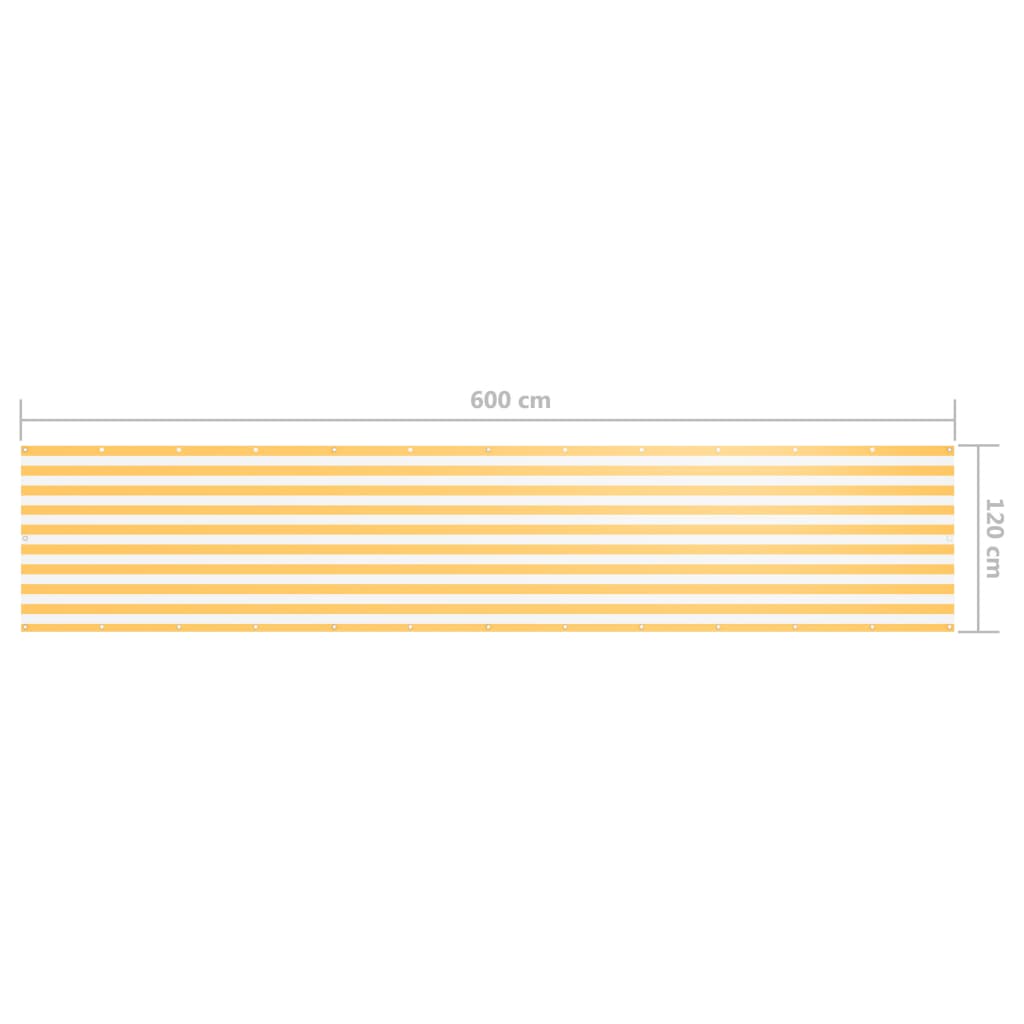 vidaXL Parawan balkonowy, biało-żółty, 120x600 cm, tkanina Oxford