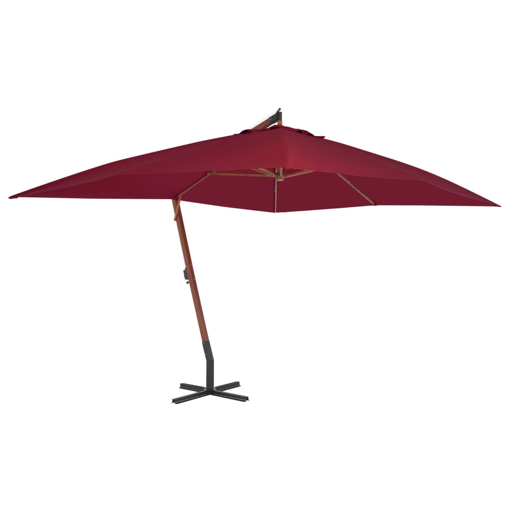 vidaXL Wiszący parasol z drewnianym słupkiem, 400 x 300 cm, bordowy