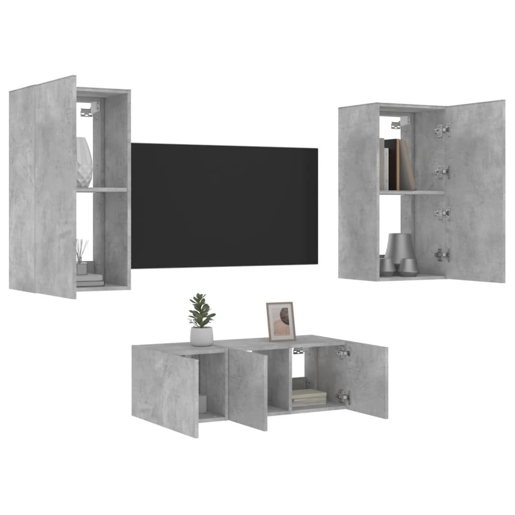 vidaXL 4-częściowy zestaw mebli TV z LED, szarość betonu
