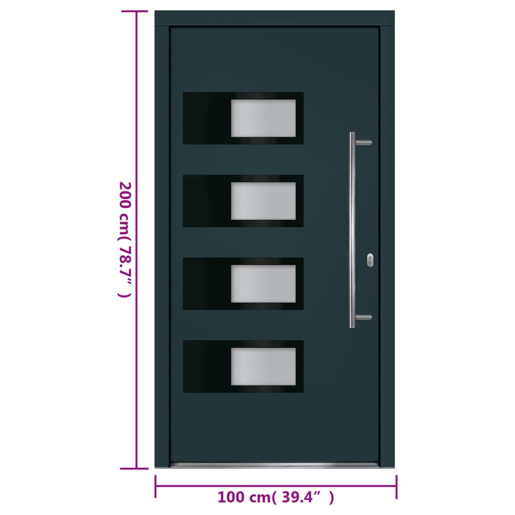 vidaXL Drzwi wejściowe, antracytowe, 100x200 cm, aluminium i PVC