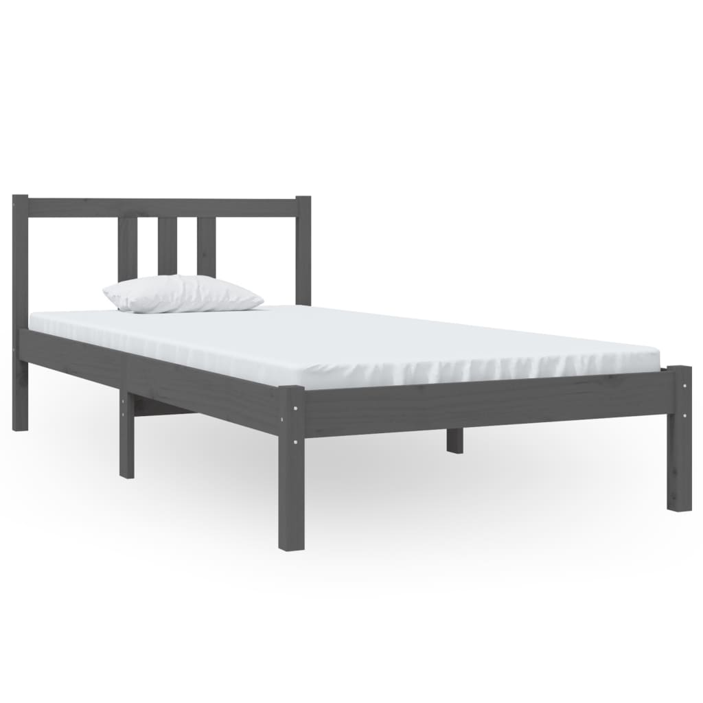 vidaXL Rama łóżka, szara, lite drewno, 90x190 cm, pojedyncza