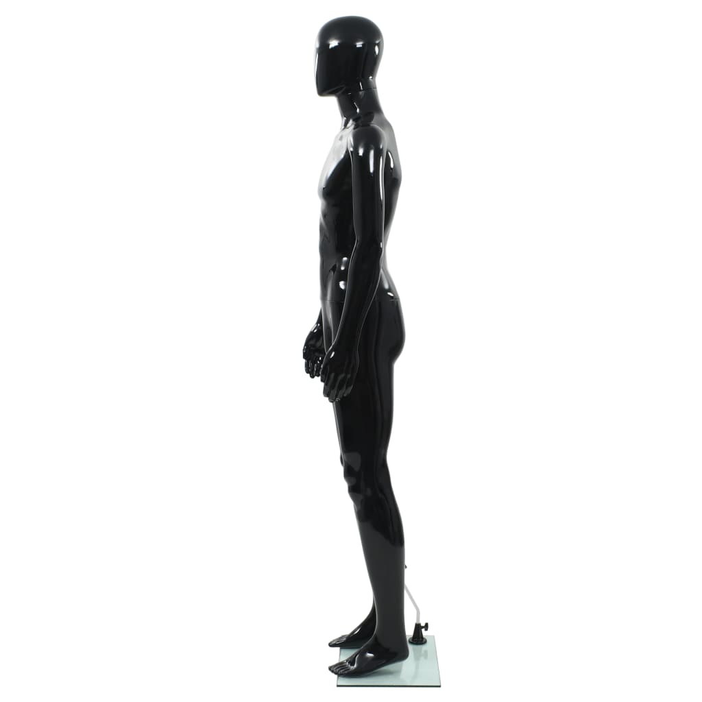 vidaXL Manekin męski ze szklaną podstawą, czarny, błyszczący, 185 cm