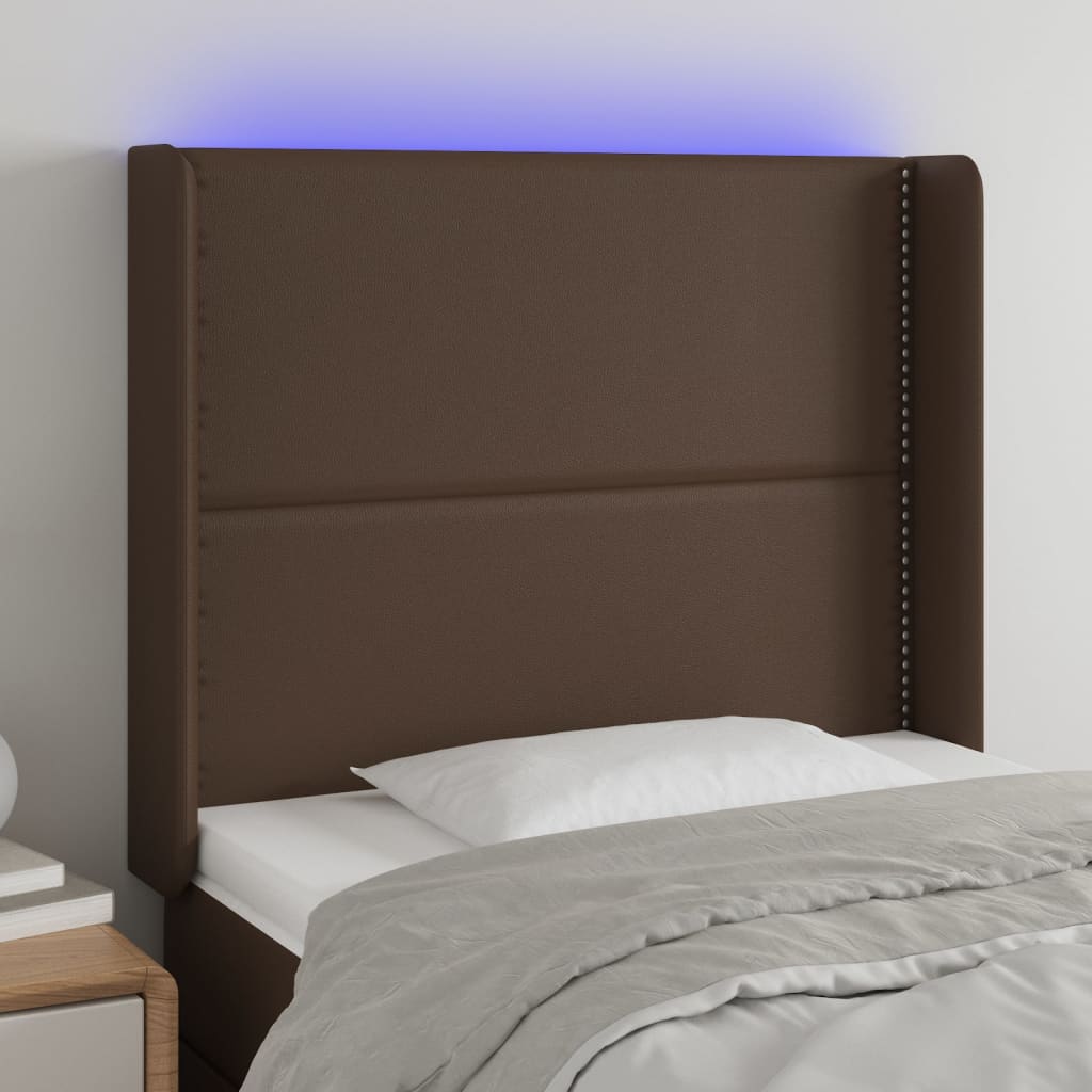vidaXL Zagłówek do łóżka z LED brązowy 103x16x118/128cm sztuczna skóra