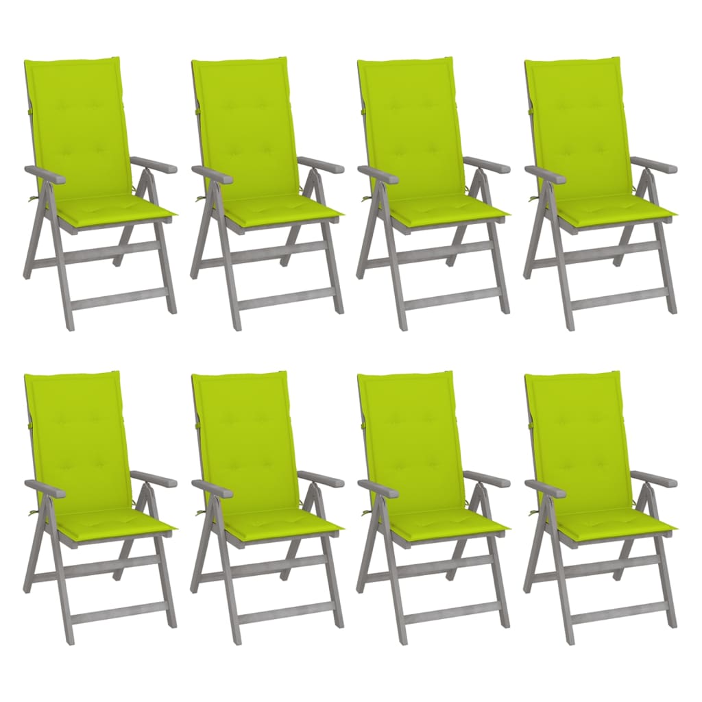 vidaXL Rozkładane krzesła ogrodowe z poduszkami, 8 szt., lita akacja
