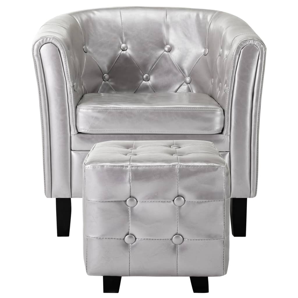 vidaXL Fotel klubowy z podnóżkiem, srebrny, sztuczna skóra