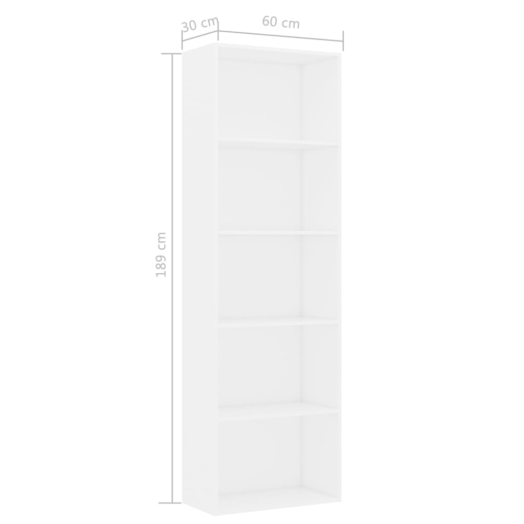 vidaXL Regał na książki, biały, 60x30x189 cm, materiał drewnopochodny