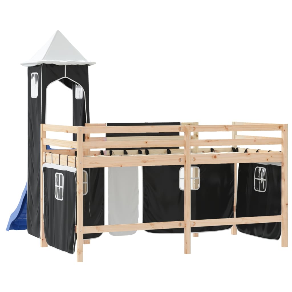 vidaXL Dziecięce łóżko na antresoli, z wieżą, biało-czarne, 80x200cm