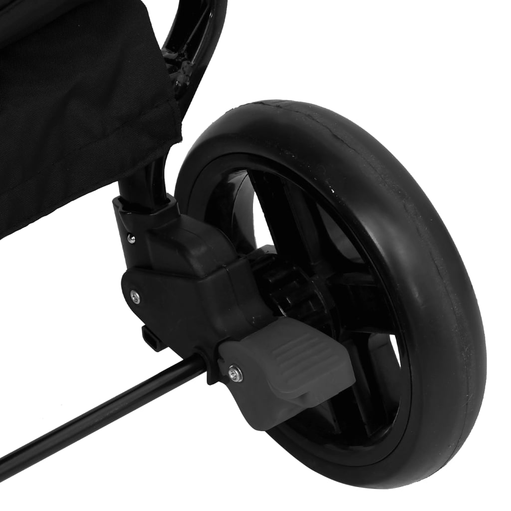 vidaXL Podwójny wózek spacerowy, ciemnoszaro-czarny, stalowy