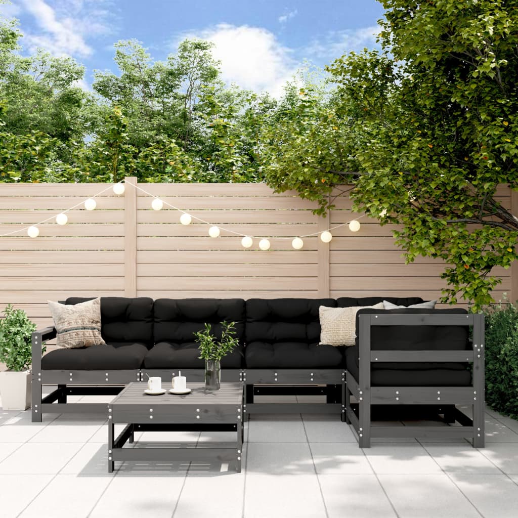 vidaXL 6-cz. zestaw wypoczynkowy do ogrodu z poduszkami, szary, drewno