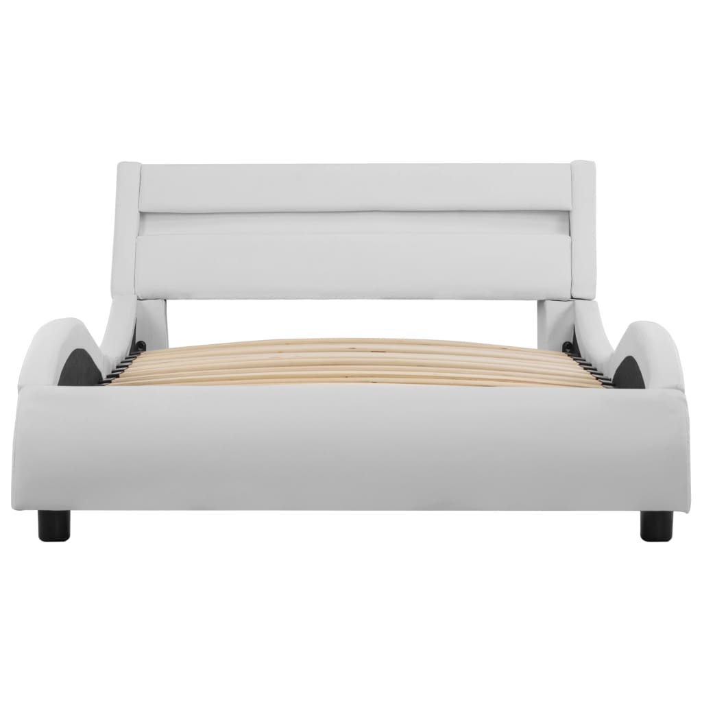 vidaXL Rama łóżka z LED, biała, sztuczna skóra, 90 x 200 cm