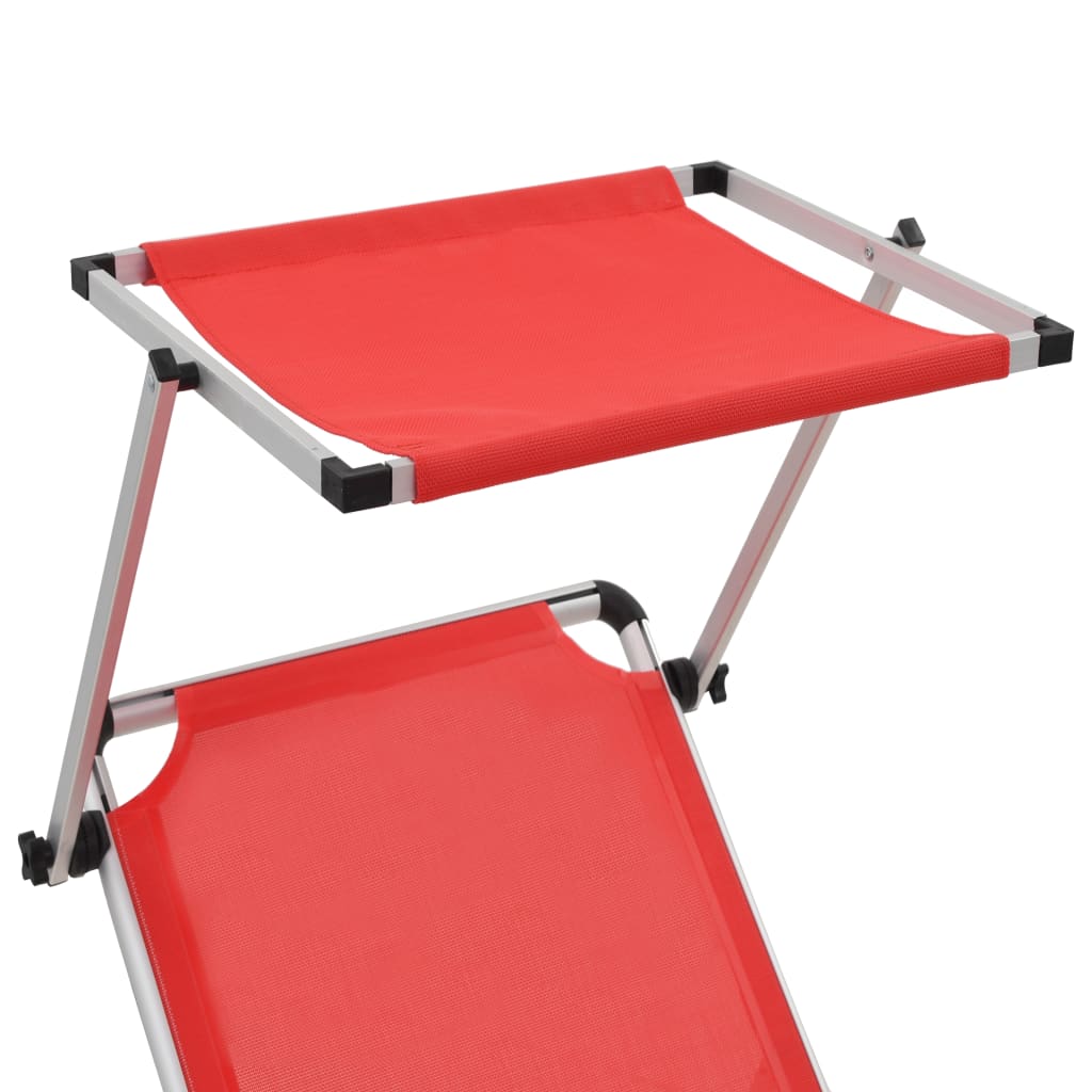 vidaXL Składany leżak z daszkiem, aluminium i textilene, czerwony