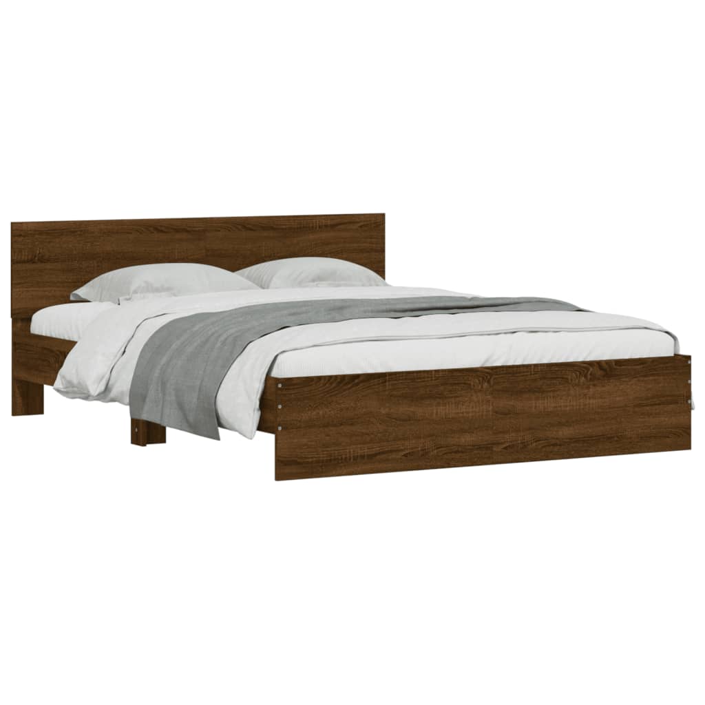 vidaXL Rama łóżka z wezgłowiem, brązowy dąb, 140x200 cm