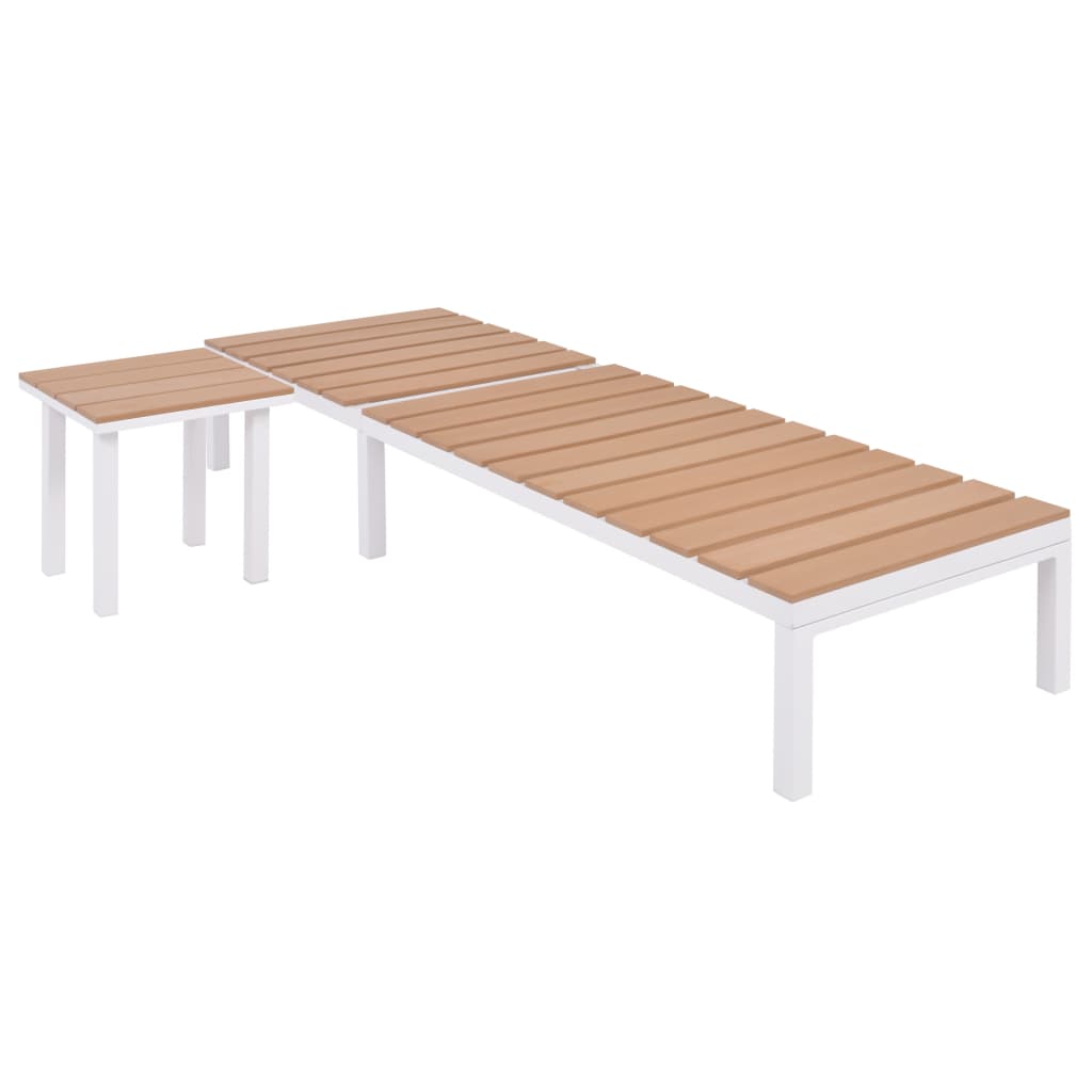 vidaXL Leżak ze stolikiem, aluminium i WPC, biało-brązowy