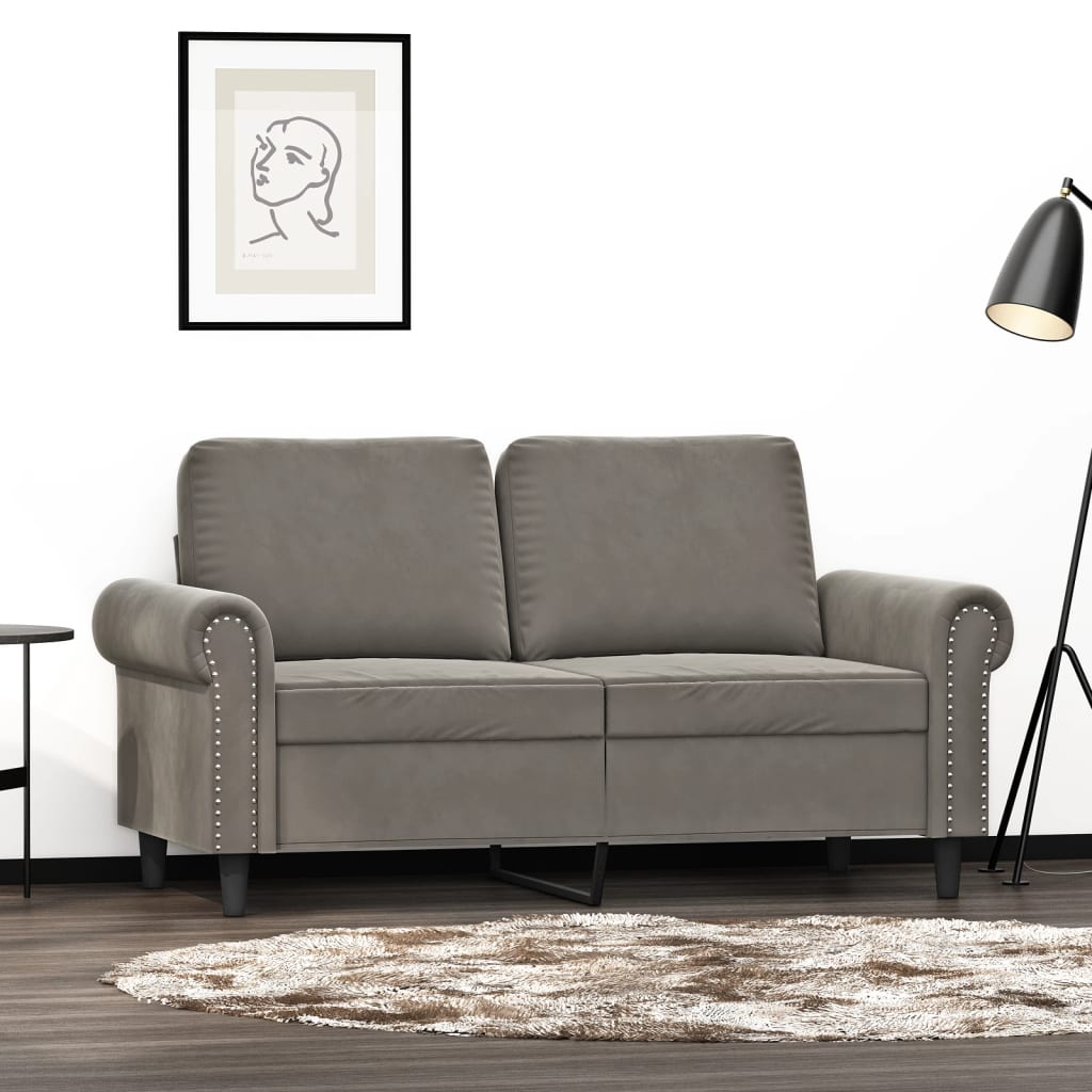 vidaXL Sofa 2-osobowa, jasnoszara, 120 cm, tapicerowana aksamitem