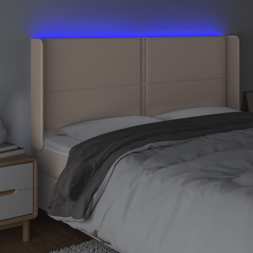 vidaXL Zagłówek do łóżka z LED, cappuccino, 203x16x118/128cm, ekoskóra