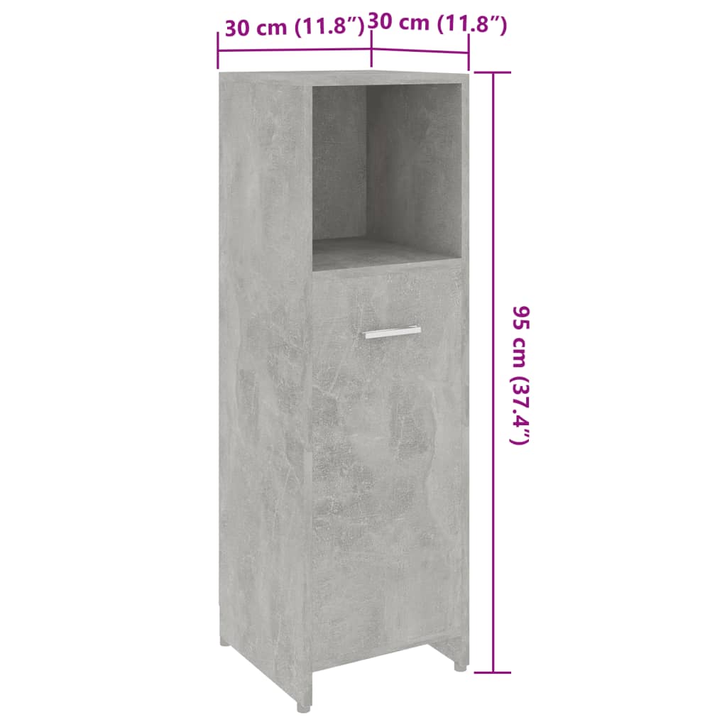 vidaXL Szafka łazienkowa, szarość betonu, 30x30x95 cm