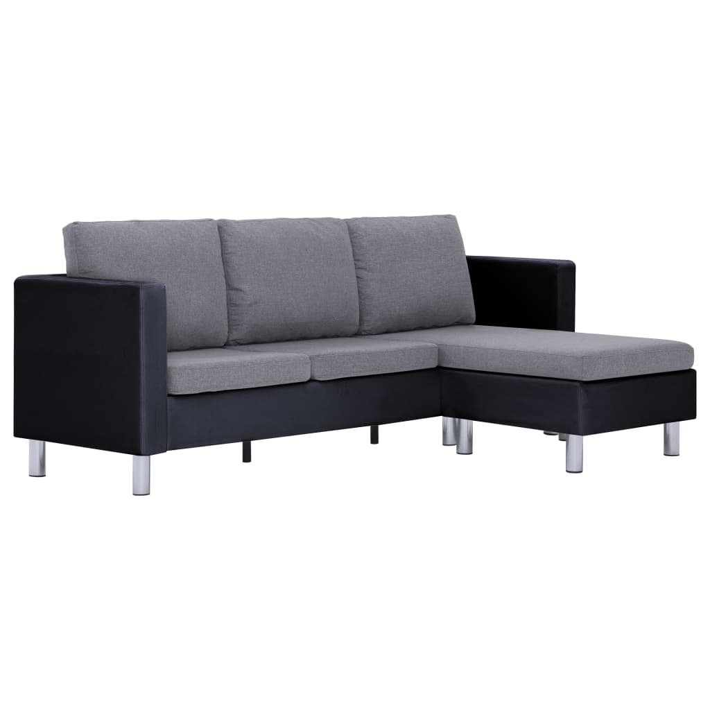 vidaXL 3-osobowa sofa z poduszkami, czarna, sztuczna skóra