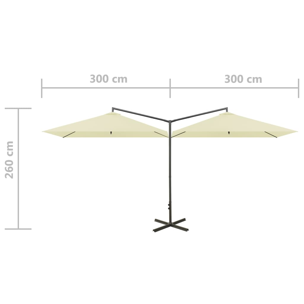 vidaXL Podwójny parasol na stalowym słupku, piaskowy, 600x300 cm