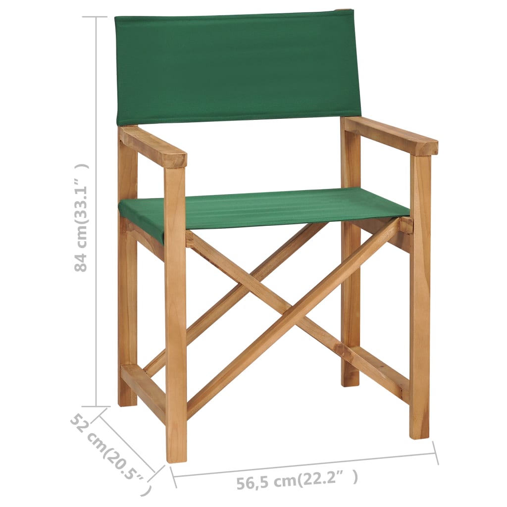 vidaXL Składane krzesło reżyserskie, lite drewno tekowe, zielone