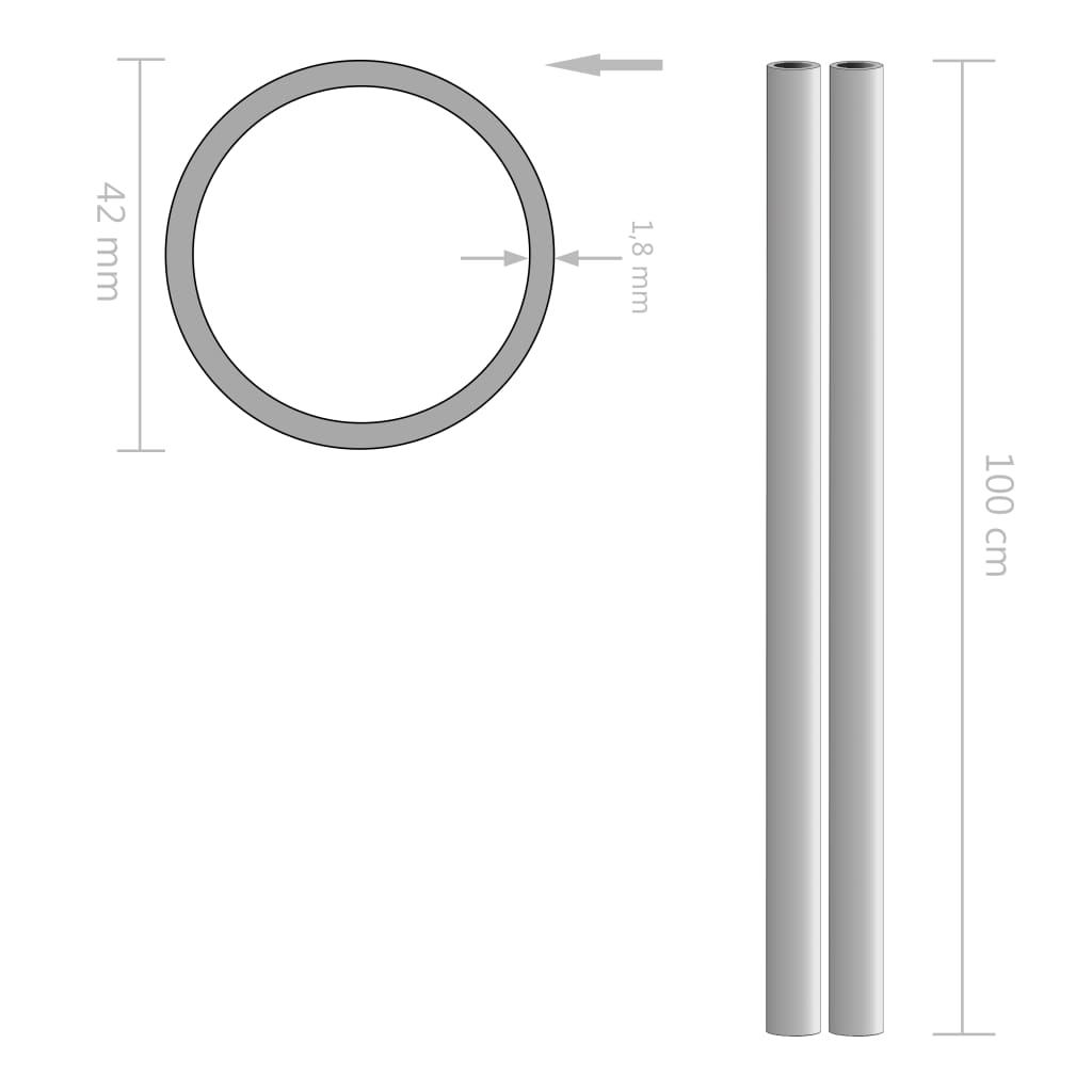 vidaXL Rury ze stali nierdzewnej, 2 szt., okrągłe, V2A, 1 m, Ø42x1,8mm