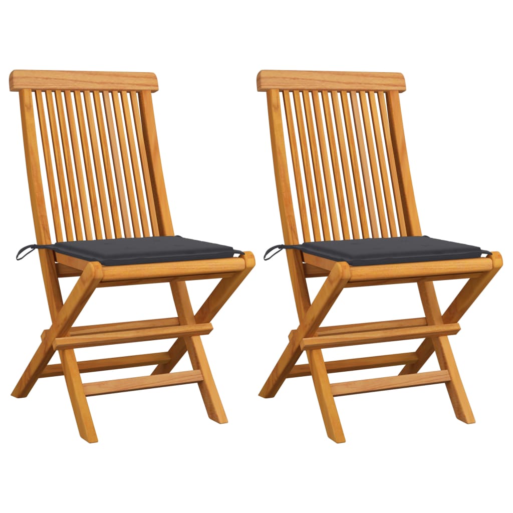 vidaXL Krzesła ogrodowe z antracytowymi poduszkami, 2 szt., tekowe