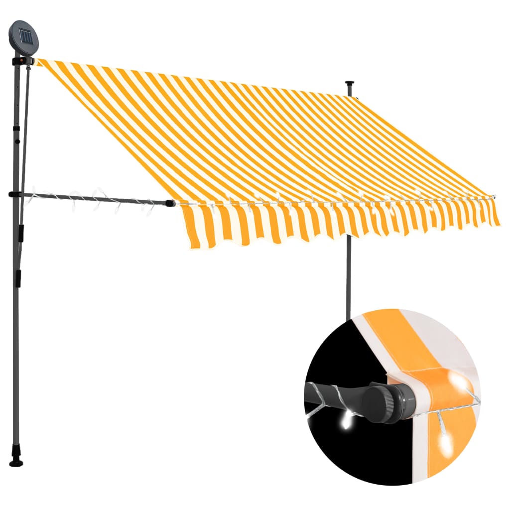 vidaXL Ręcznie zwijana markiza z LED, 250 cm, biało-pomarańczowa