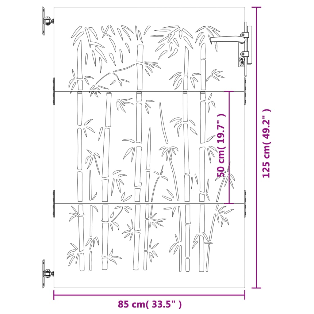 vidaXL Furtka ogrodowa, 85x125 cm, stal kortenowska, motyw bambusa