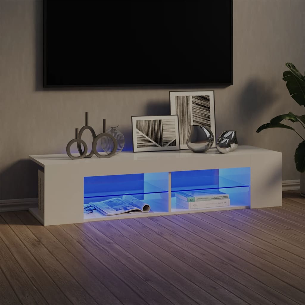 vidaXL Szafka TV z lampkami LED, wysoki połysk, biała, 135x39x30 cm