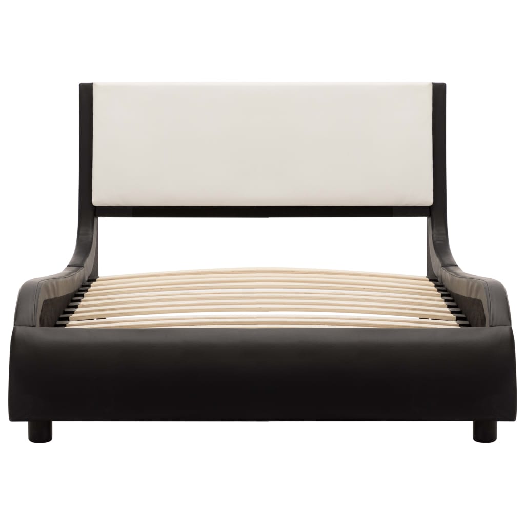 vidaXL Rama łóżka LED, czarno-biała, sztuczna skóra, 90 x 200 cm