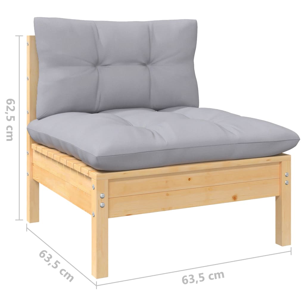 vidaXL 3-osobowa sofa ogrodowa z szarymi poduszkami, drewno sosnowe