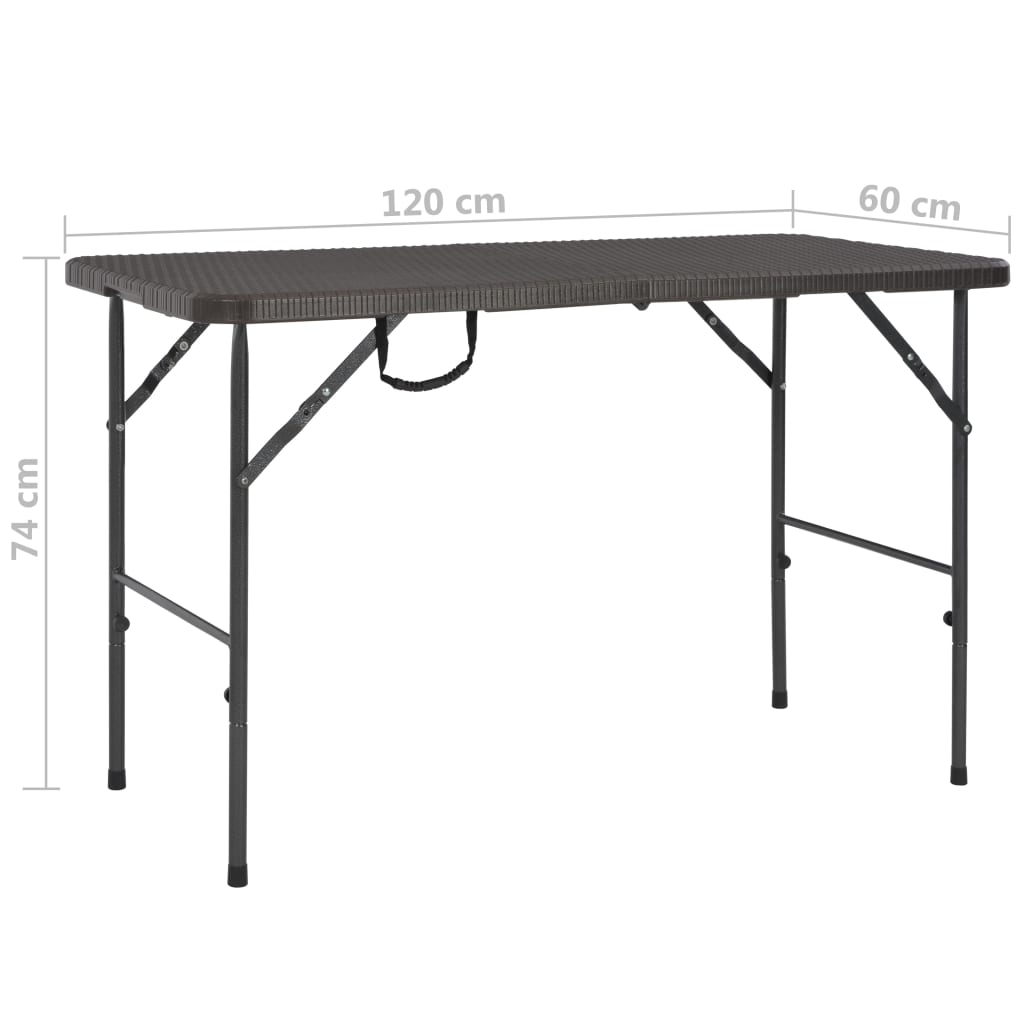 vidaXL Składany stół ogrodowy, brązowy, 120x60x74 cm, HDPE