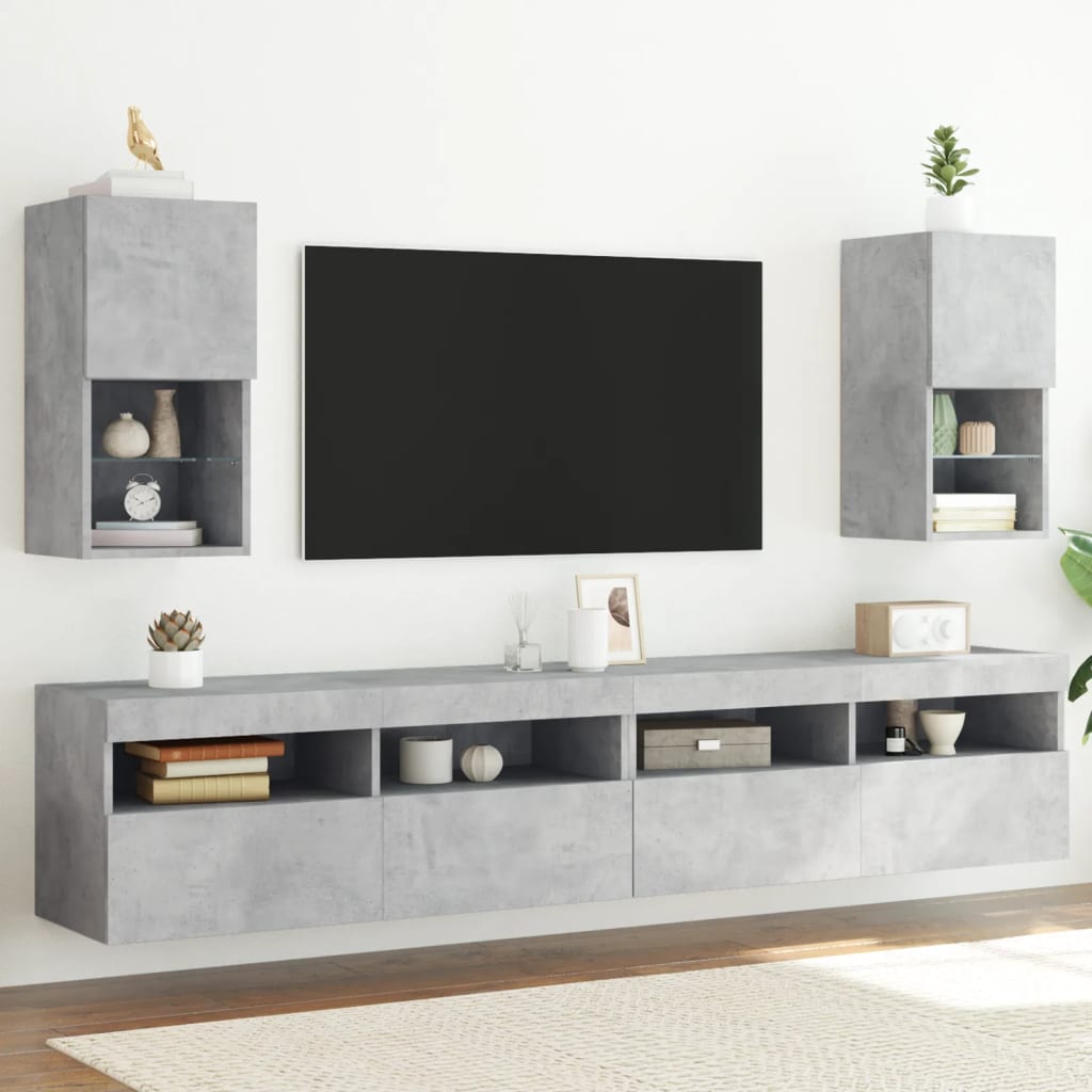 vidaXL Szafki TV, z LED, 2 szt., szarość betonu, 30,5x30x60 cm
