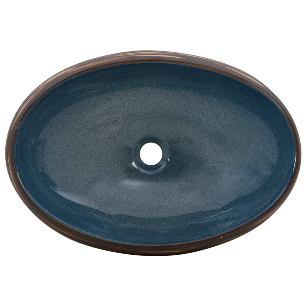 vidaXL Umywalka nablatowa, brązowo-niebieska, owalna, 59x40x15 cm
