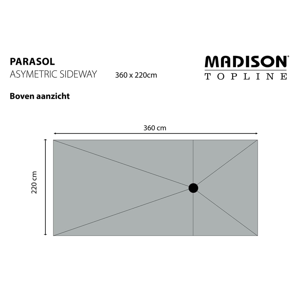 Madison Parasol ogrodowy Asymmetric Sideway, 360 x 220 cm, szary