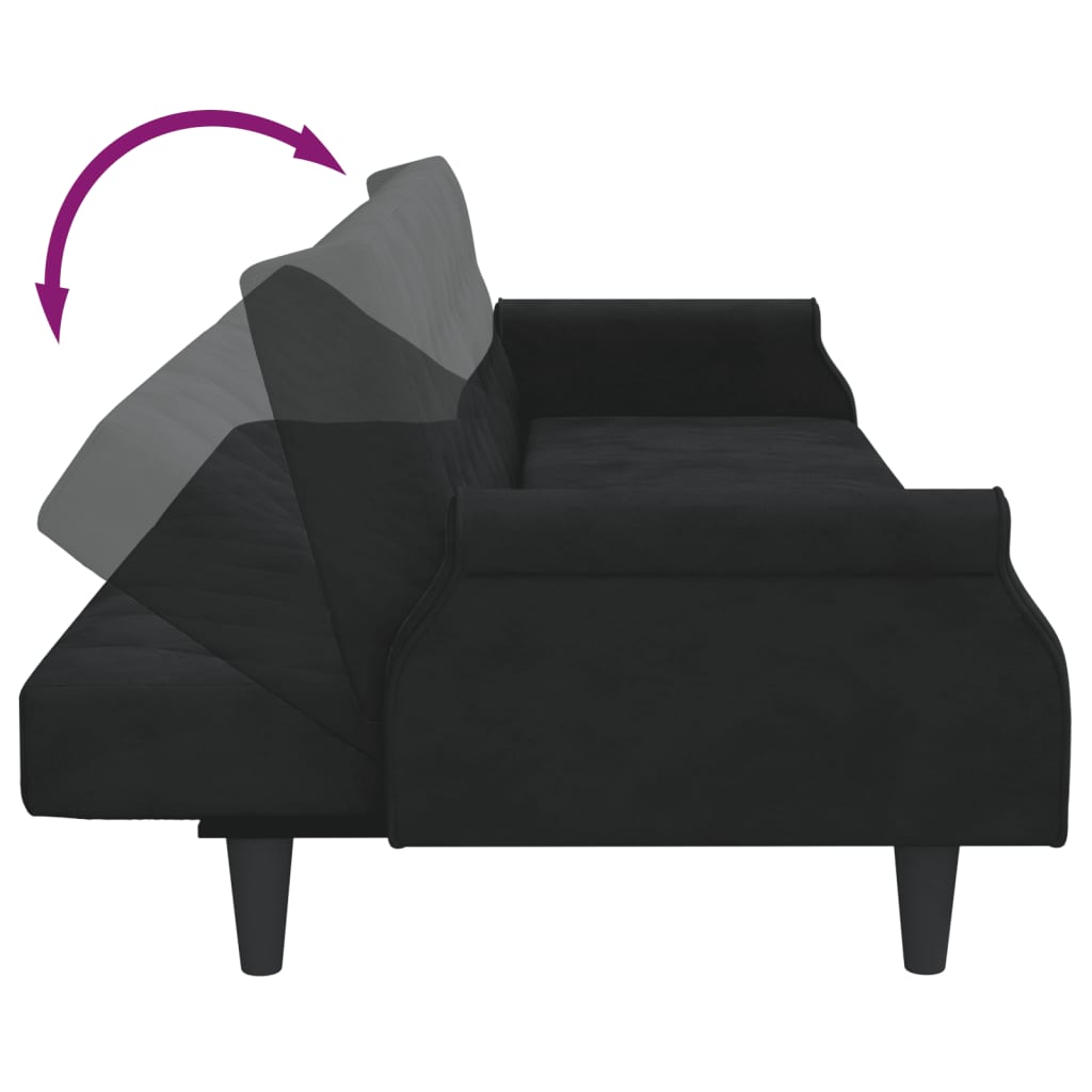 vidaXL 2-os. kanapa rozkładana z poduszkami i podnóżkiem, czarna