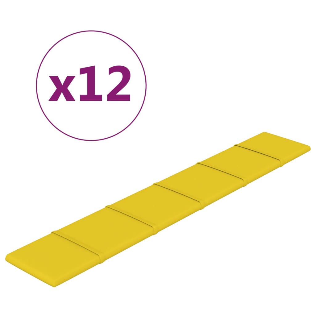 vidaXL Panele ścienne, 12 szt, jasnożółte, 90x15 cm, tkanina, 1,62 m²