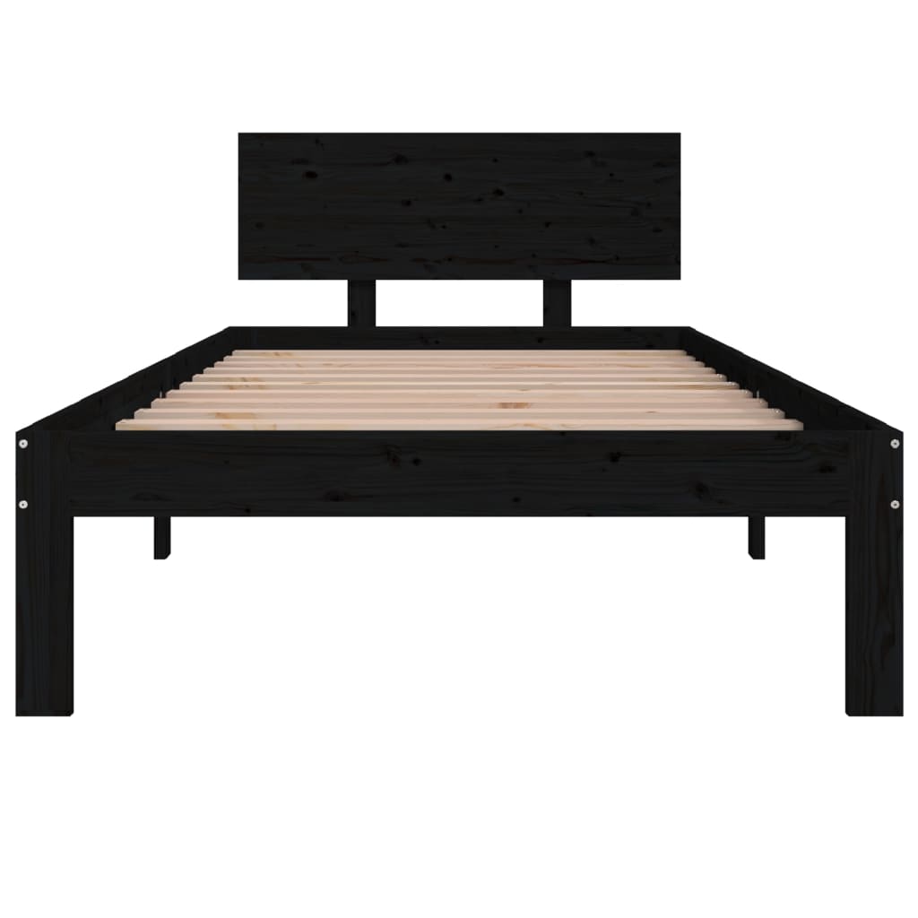 vidaXL Rama łóżka, czarna, lite drewno sosnowe, 90 x 200 cm