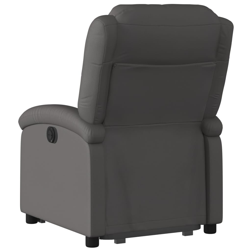 vidaXL Podnoszony fotel rozkładany, szary, skóra naturalna